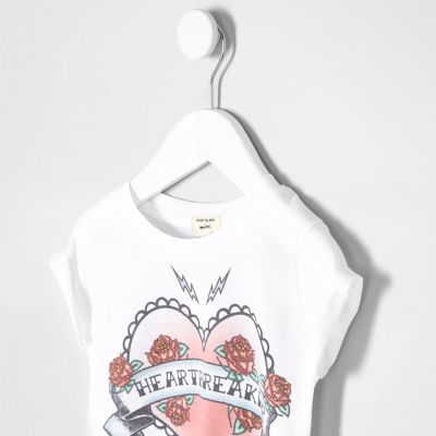 Mini girls white &#39;heartbreaker&#39; print T-shirt